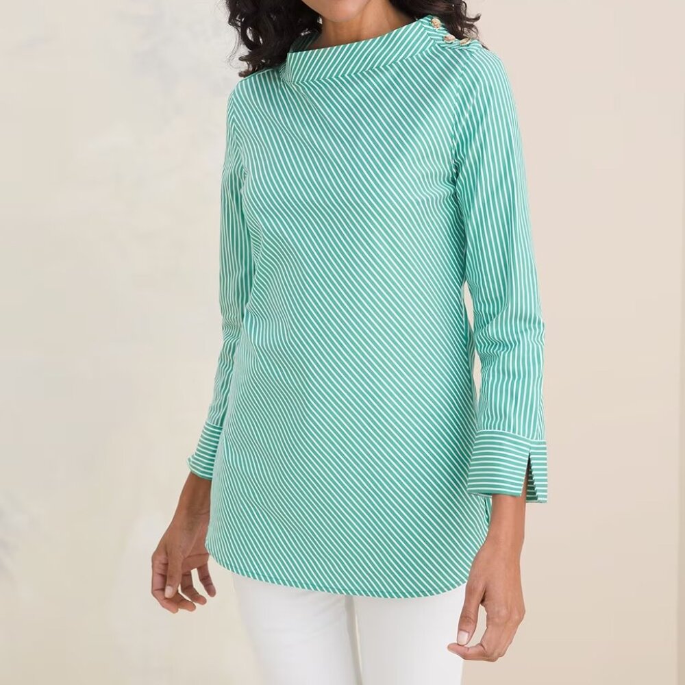 Chicos Mock Neck Poplin Shirt